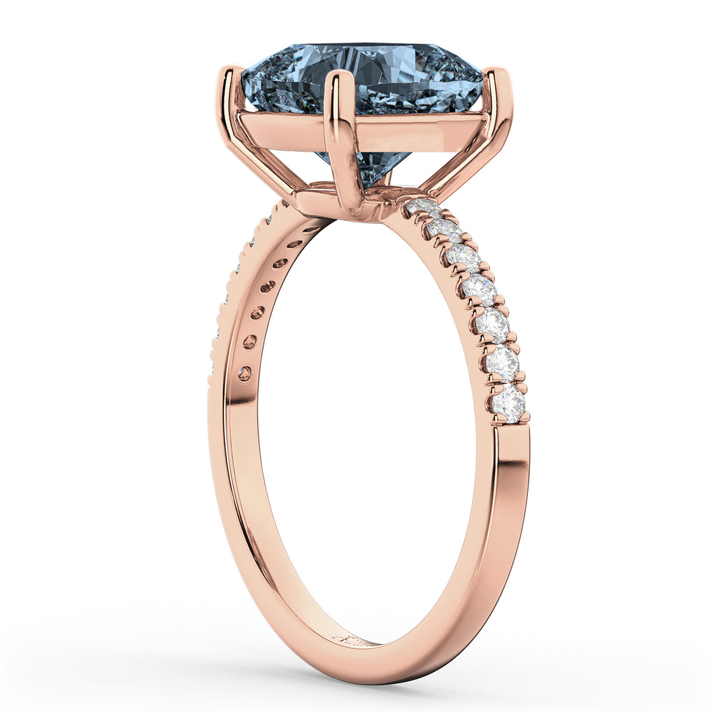 Cushion Cut Gray Spinel & Diamond Engagement Ring 14k Rose Gold (2.81ct)