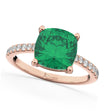 Cushion Cut Lab Emerald & Diamond Engagement Ring 14k Rose Gold (2.81ct)