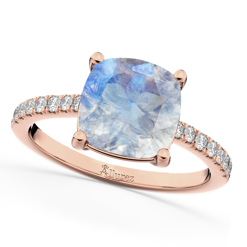 Cushion Cut Moonstone & Diamond Engagement Ring 14k Rose Gold (2.81ct)