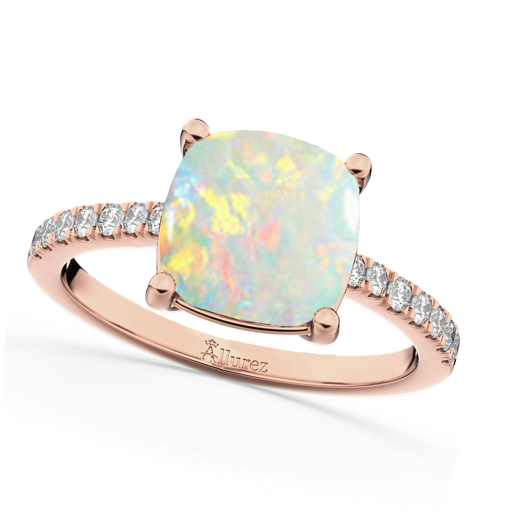 Cushion Cut Opal & Diamond Engagement Ring 14k Rose Gold (2.81ct)