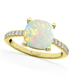 Cushion Cut Opal & Diamond Engagement Ring 14k Yellow Gold (2.81ct)