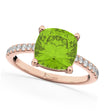 Cushion Cut Peridot & Diamond Engagement Ring 14k Rose Gold (2.81ct)