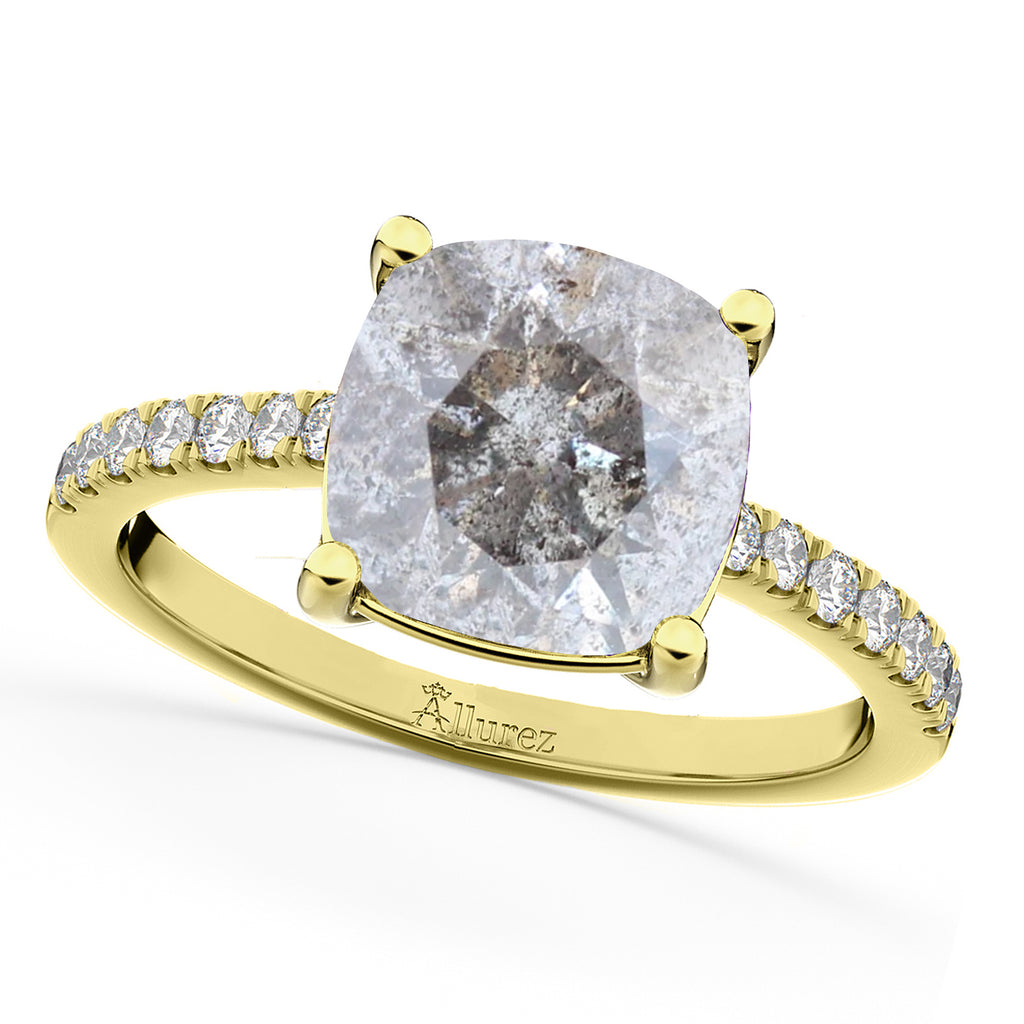 Cushion Cut Salt & Pepper Diamond Engagement Ring 14k Yellow Gold (2.25ct)
