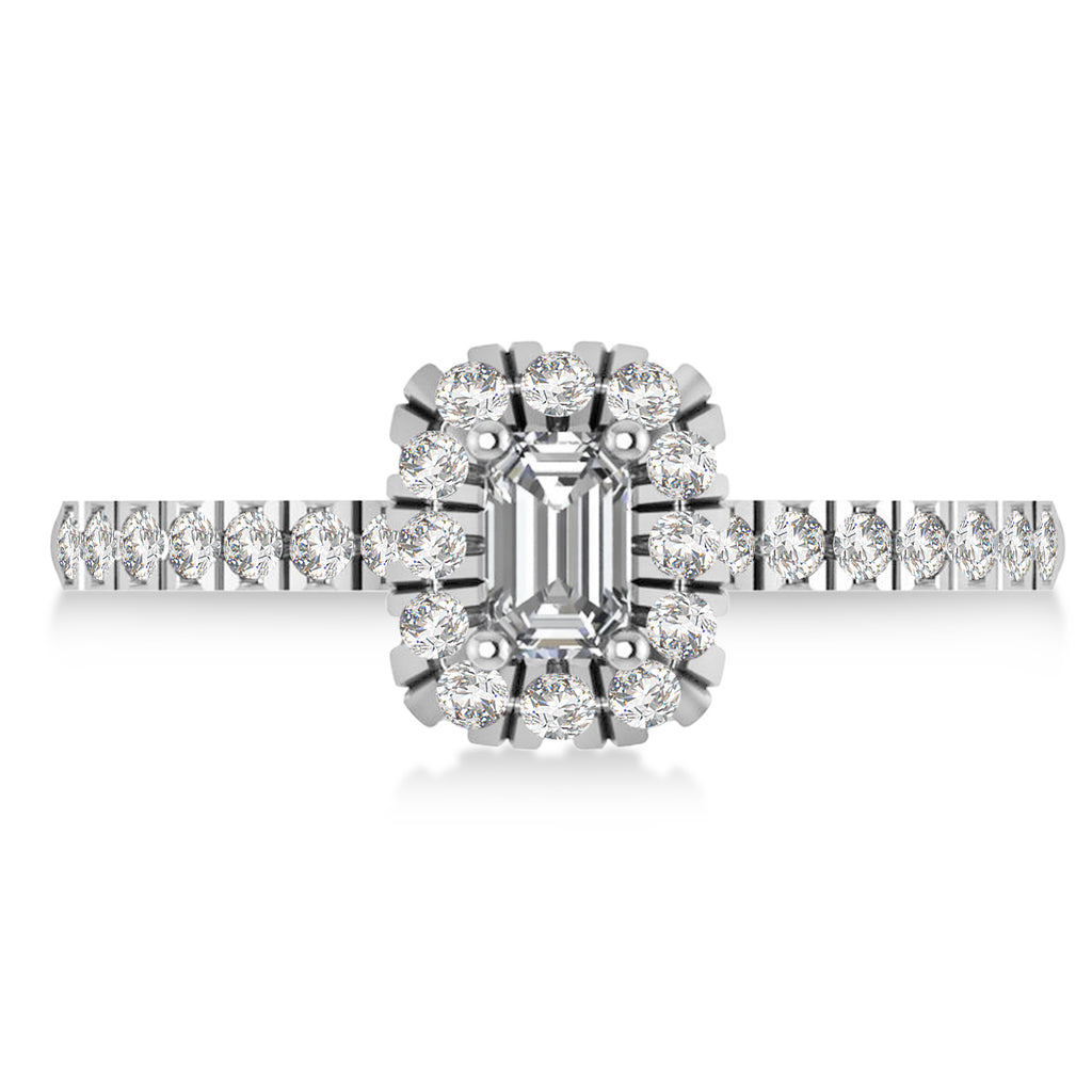 Emerald Diamond Halo Engagement Ring 14k White Gold (0.68ct)