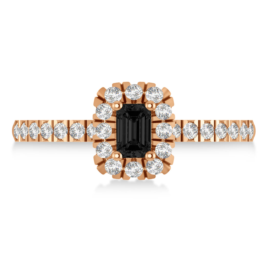 Emerald Black & White Diamond Halo Engagement Ring 14k Rose Gold (0.68ct)