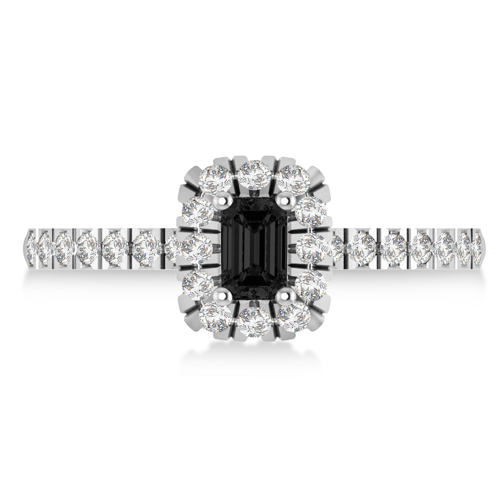 Emerald Black & White Diamond Halo Engagement Ring 14k White Gold (0.68ct)