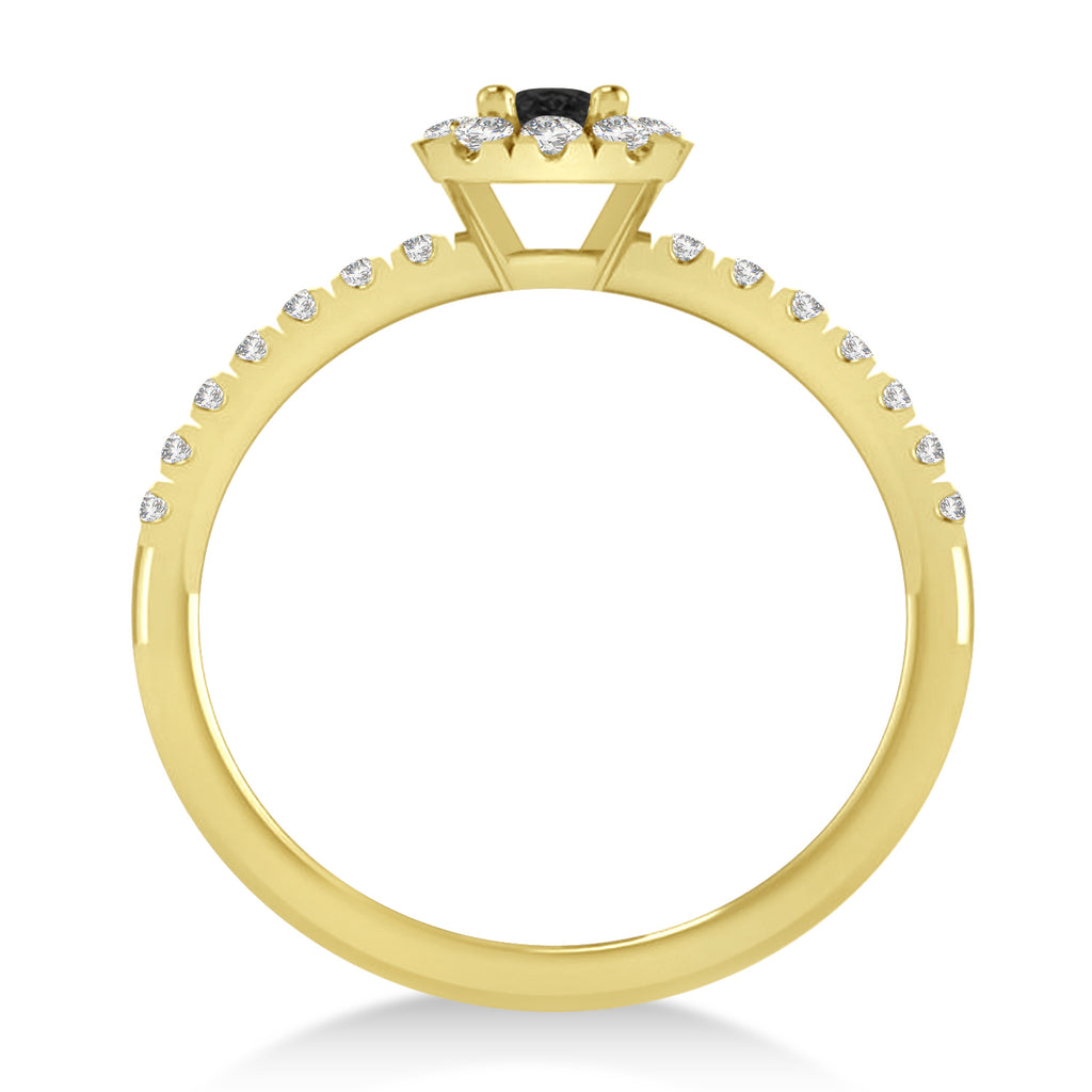 Emerald Black & White Diamond Halo Engagement Ring 14k Yellow Gold (0.68ct)