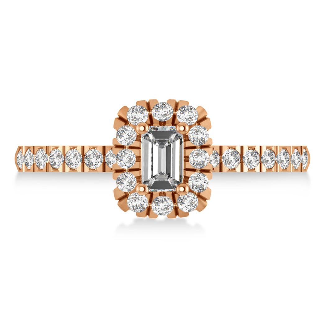 Emerald Moissanite & Diamond Halo Engagement Ring 14k Rose Gold (0.68ct)