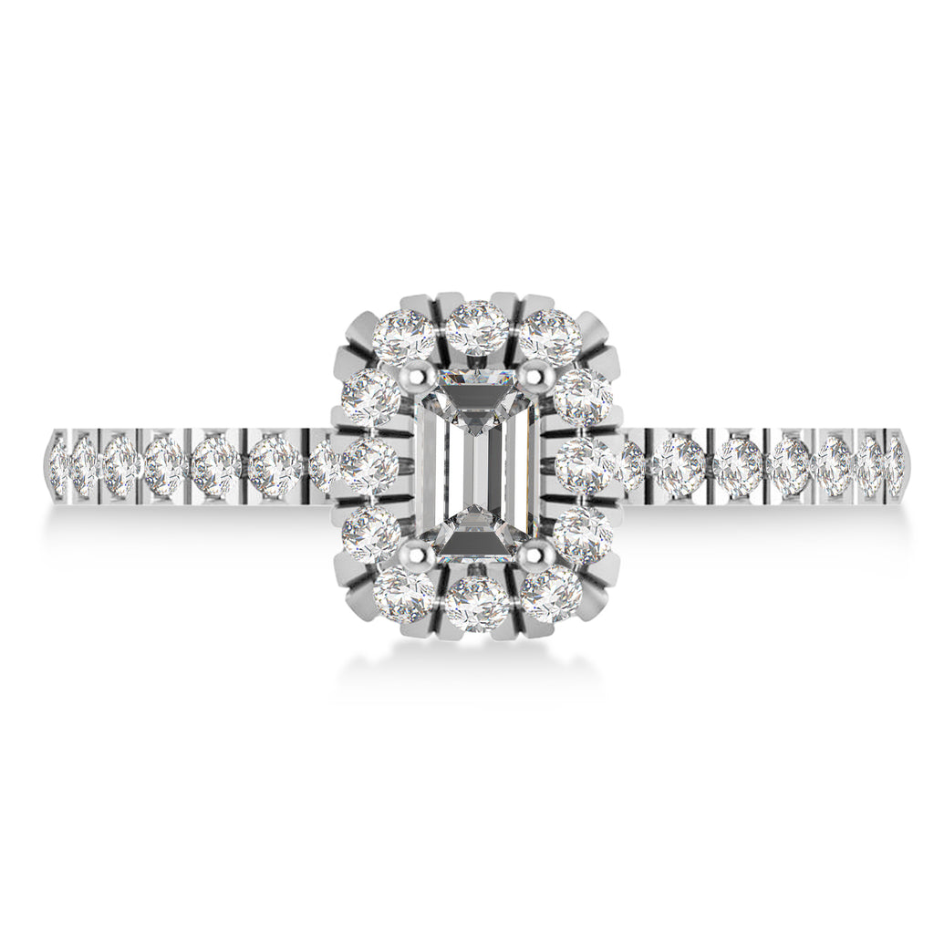 Emerald Moissanite & Diamond Halo Engagement Ring 14k White Gold (0.68ct)