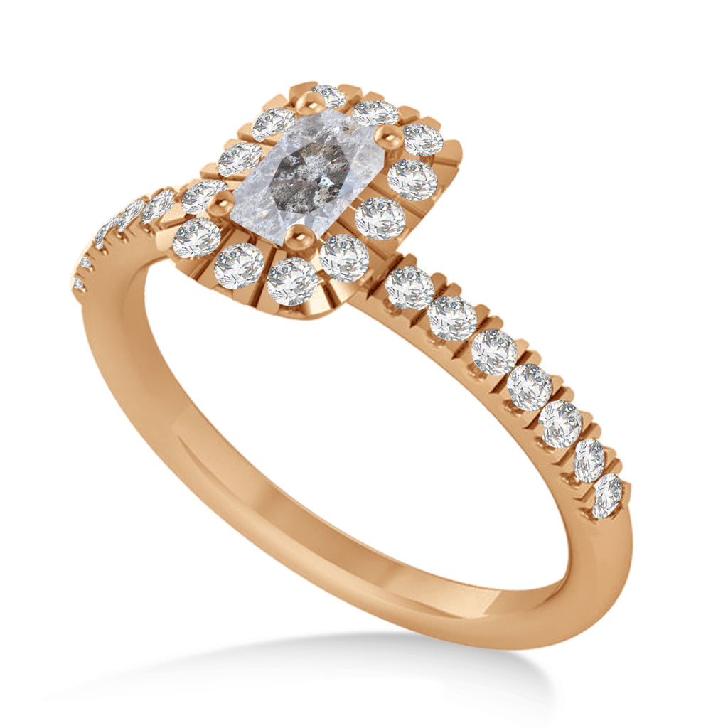Emerald Salt & Pepper & White Diamond Halo Engagement Ring 14k Rose Gold (0.68ct)