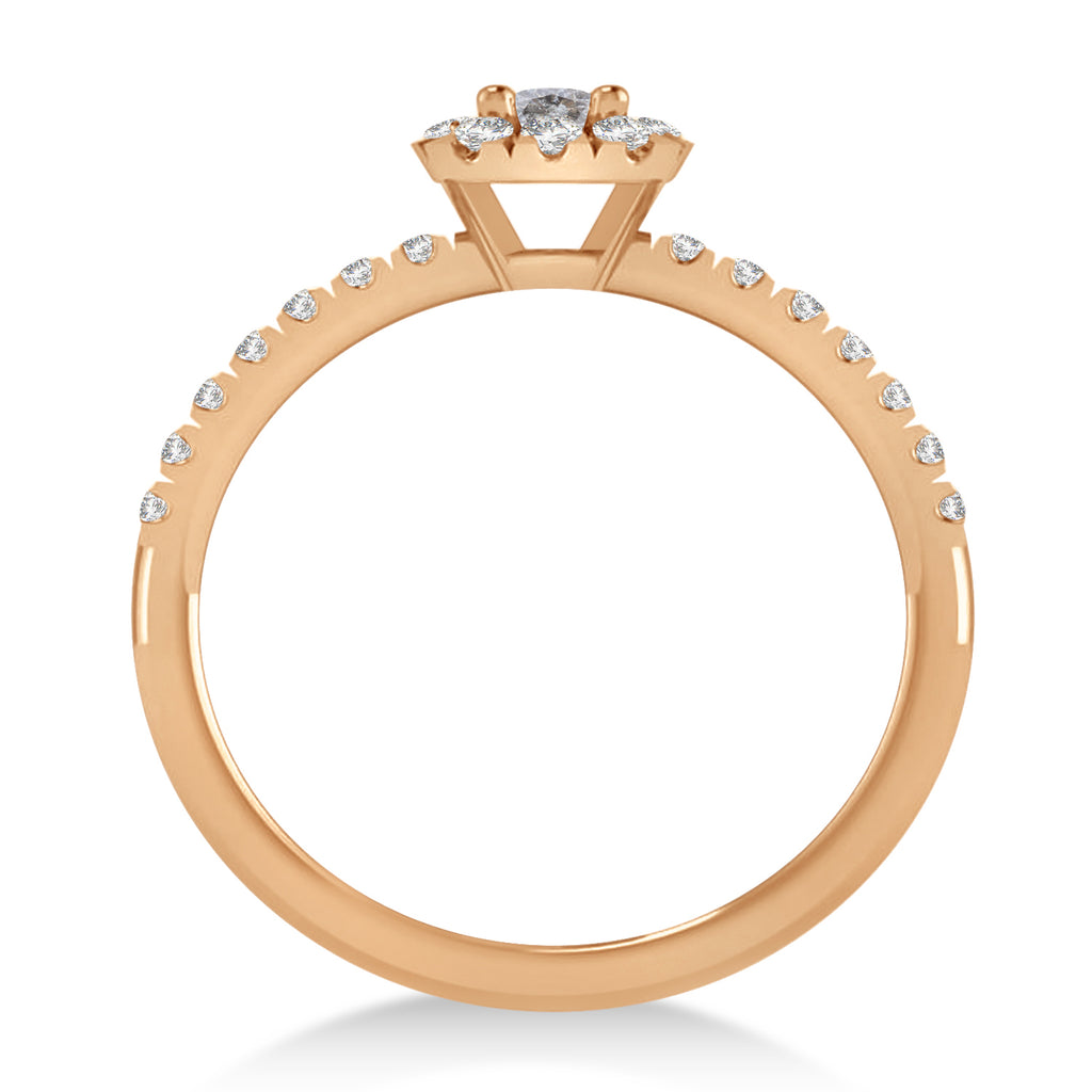 Emerald Salt & Pepper & White Diamond Halo Engagement Ring 14k Rose Gold (0.68ct)
