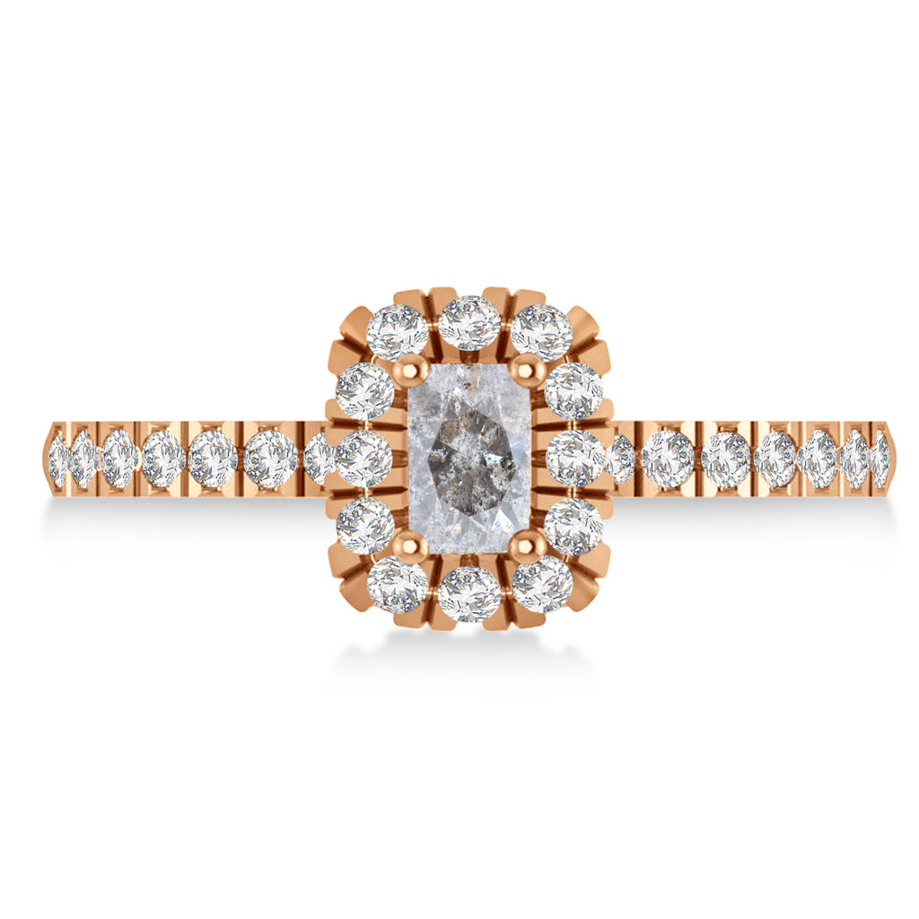 Emerald Salt & Pepper & White Diamond Halo Engagement Ring 14k Rose Gold (0.68ct)