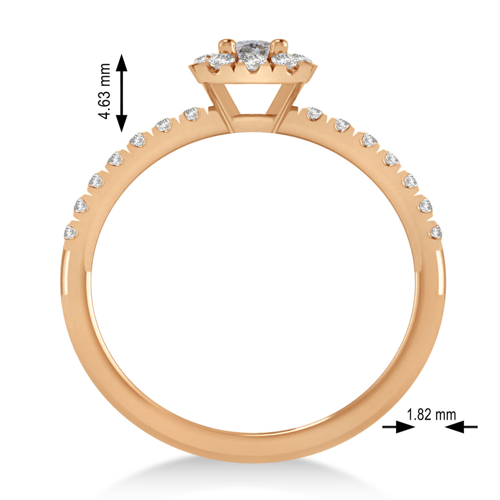 Emerald Salt & Pepper & White Diamond Halo Engagement Ring 14k Rose Gold (0.68ct)
