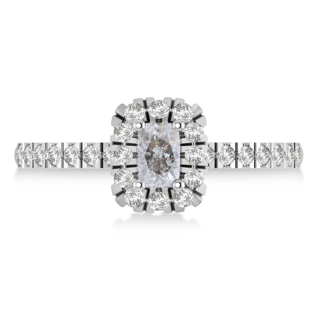 Emerald Salt & Pepper & White Diamond Halo Engagement Ring 14k White Gold (0.68ct)