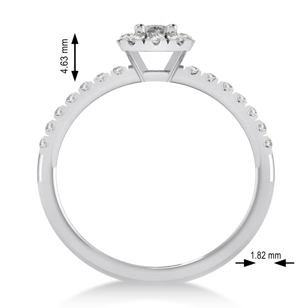 Emerald Salt & Pepper & White Diamond Halo Engagement Ring 14k White Gold (0.68ct)