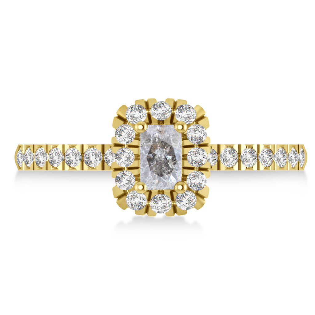 Emerald Salt & Pepper & White Diamond Halo Engagement Ring 14k Yellow Gold (0.68ct)