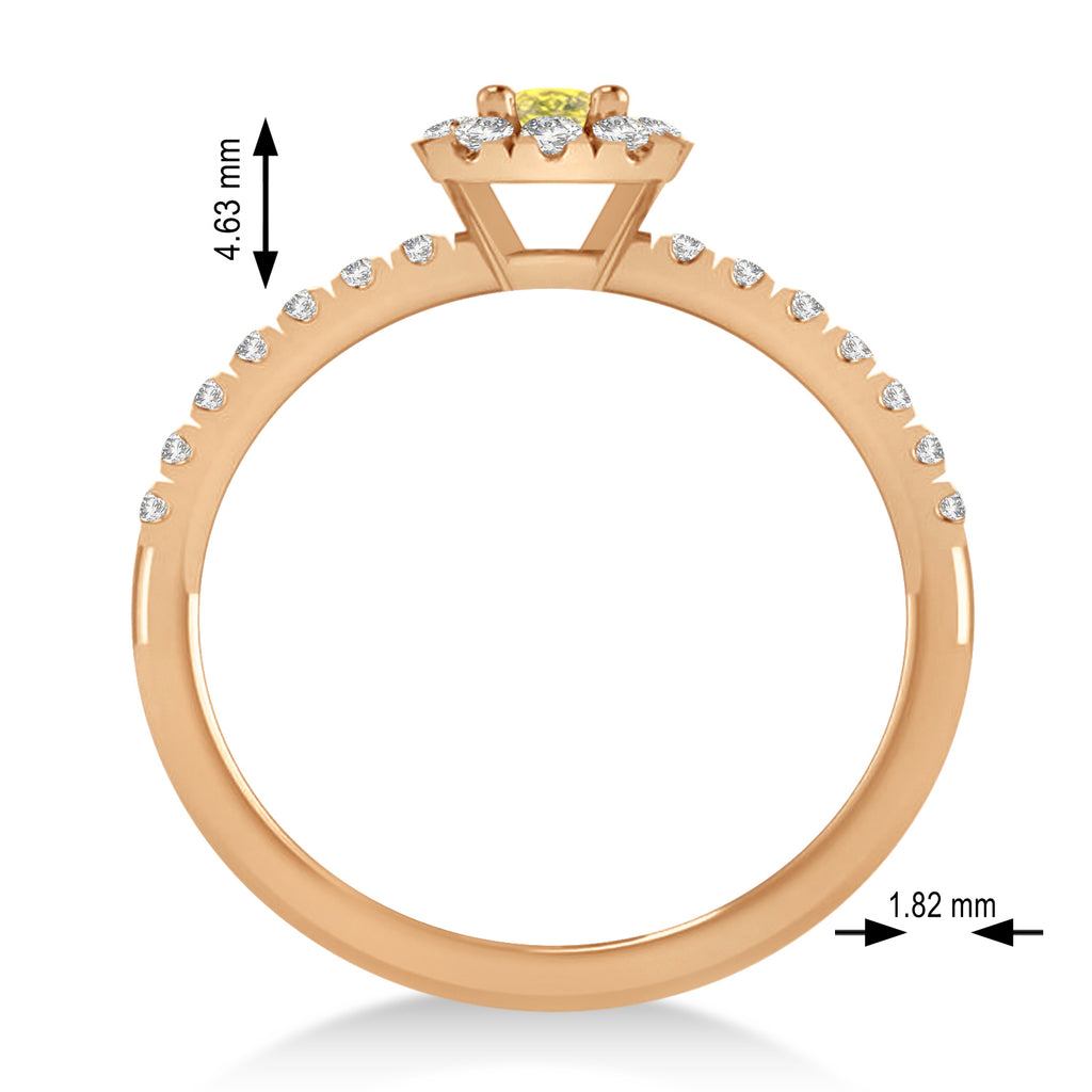 Emerald Yellow & White Diamond Halo Engagement Ring 14k Rose Gold (0.68ct)