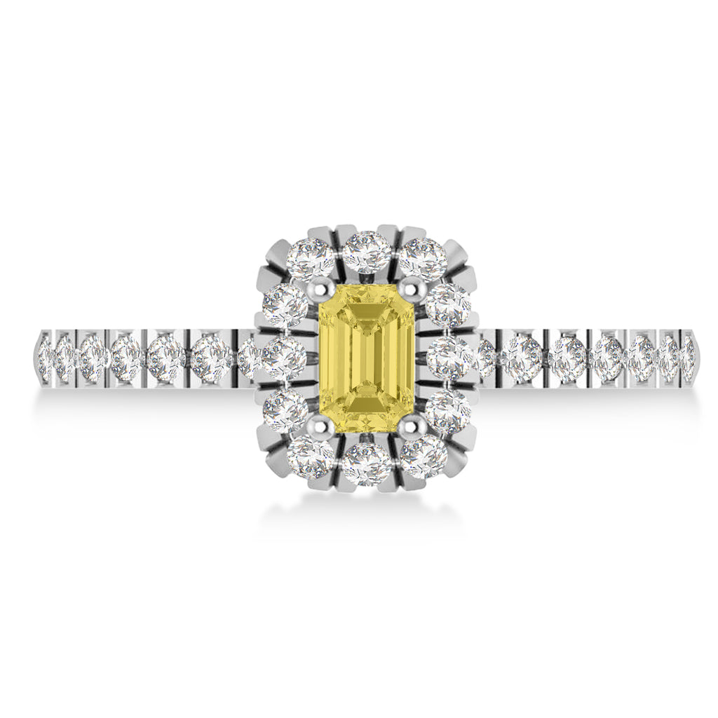 Emerald Yellow & White Diamond Halo Engagement Ring 14k White Gold (0.68ct)