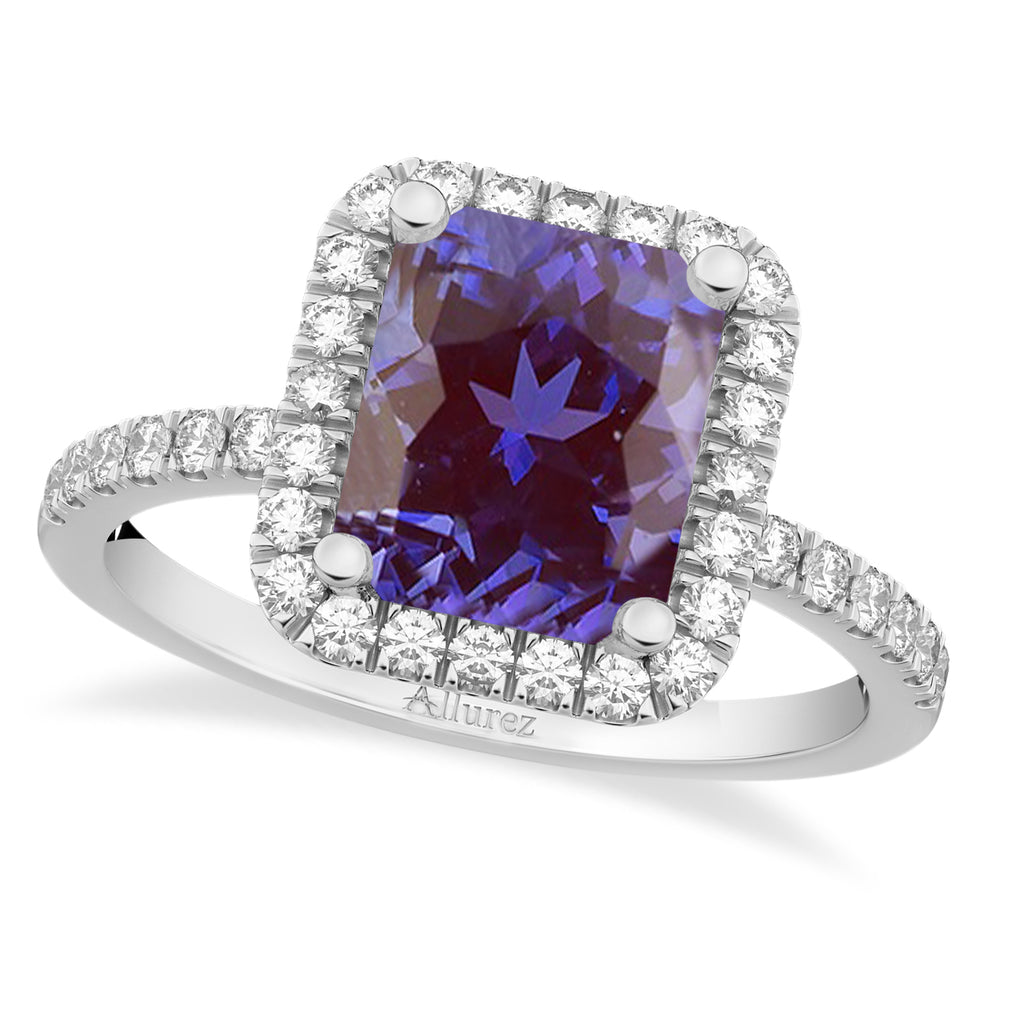 Lab Alexandrite & Diamond Engagement Ring 14k White Gold (3.32ct)