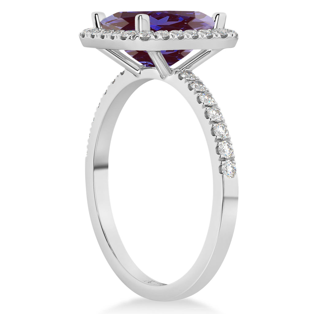 Lab Alexandrite & Diamond Engagement Ring 14k White Gold (3.32ct)