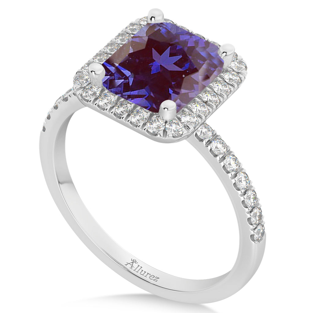 Lab Alexandrite & Diamond Engagement Ring 14k White Gold (3.32ct)