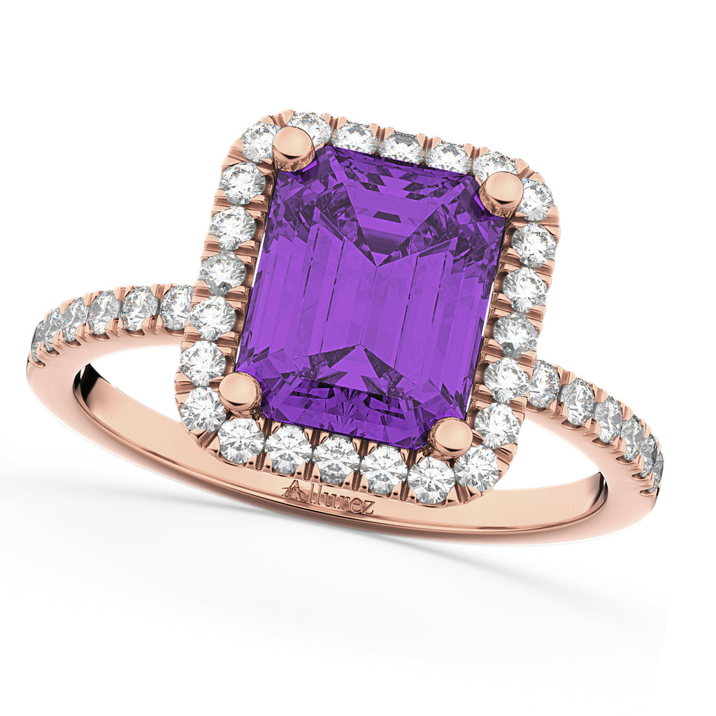 Lab Amethyst & Diamond Engagement Ring 14k Rose Gold (3.32ct)