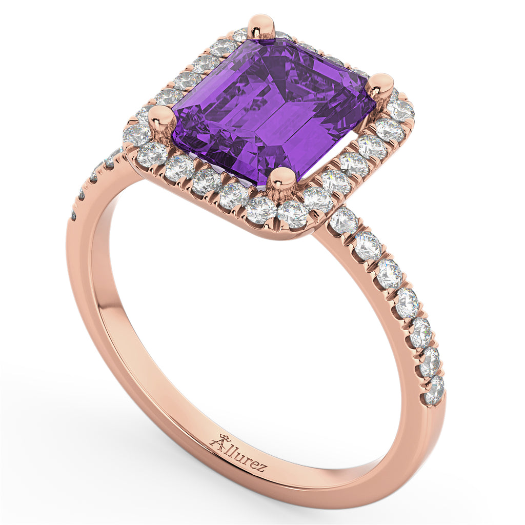 Lab Amethyst & Diamond Engagement Ring 14k Rose Gold (3.32ct)