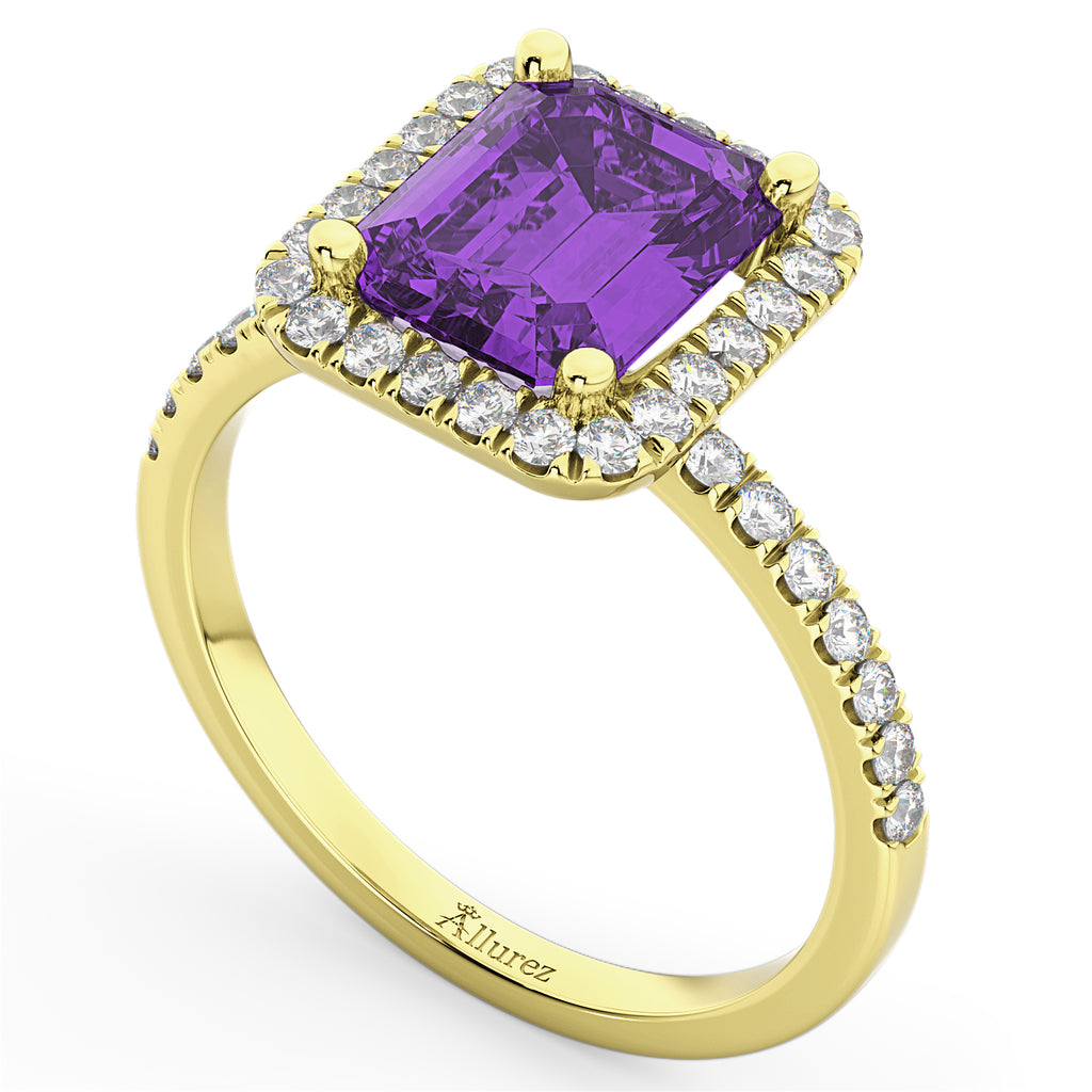 Lab Amethyst & Diamond Engagement Ring 14k Yellow Gold (3.32ct)