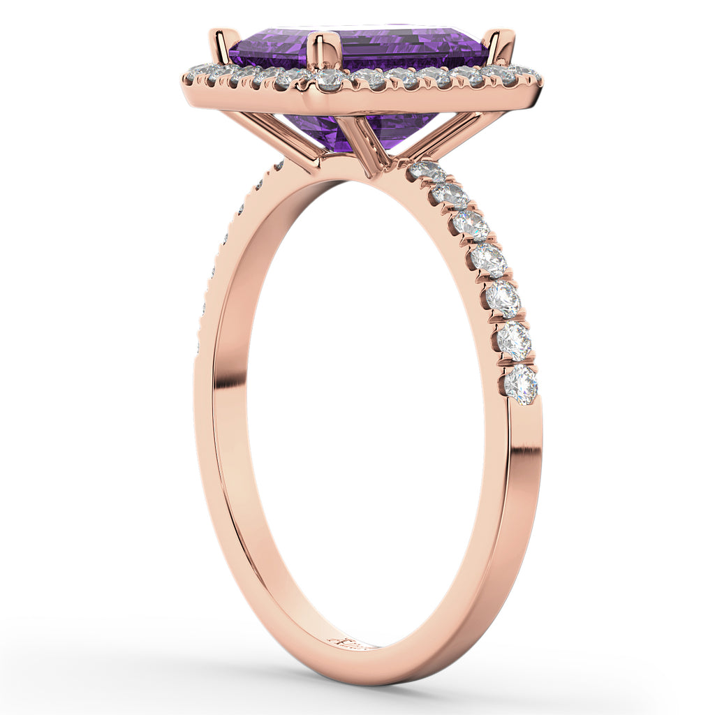 Lab Amethyst & Diamond Engagement Ring 18k Rose Gold (3.32ct)