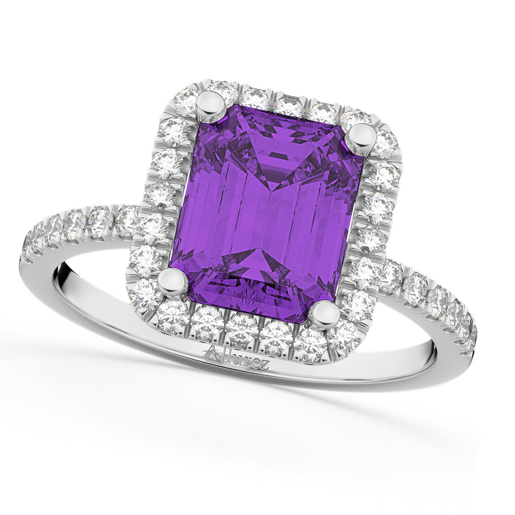 Lab Amethyst & Diamond Engagement Ring 18k White Gold (3.32ct)