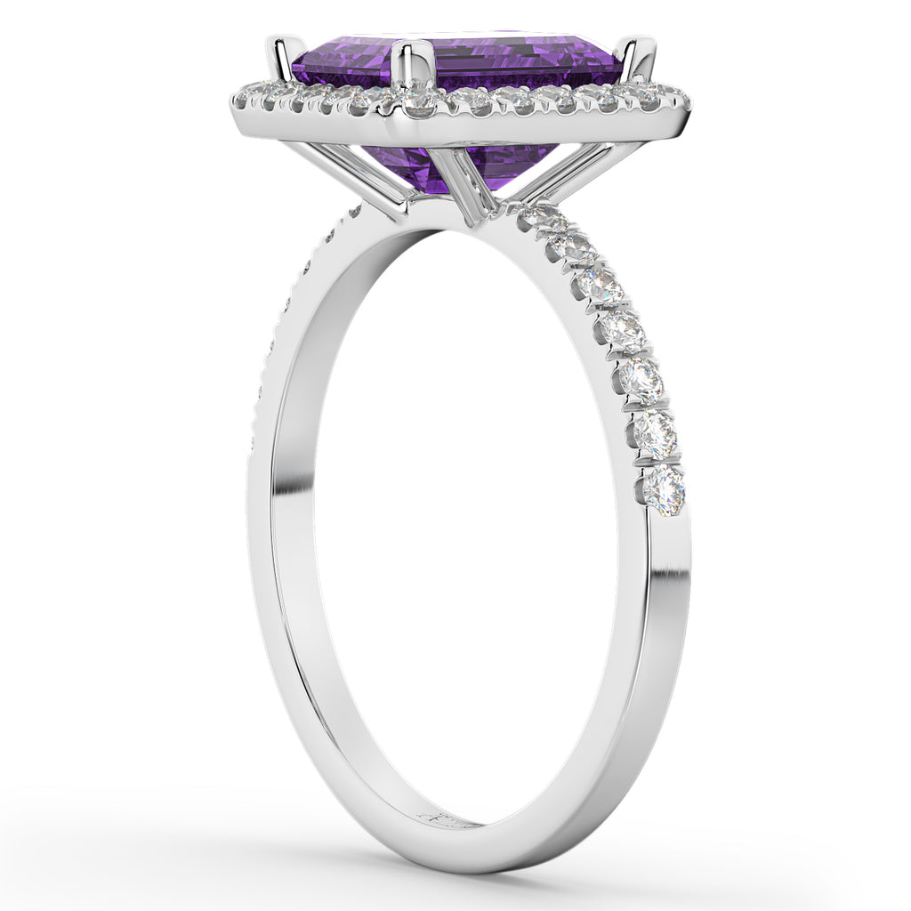 Lab Amethyst & Diamond Engagement Ring 18k White Gold (3.32ct)