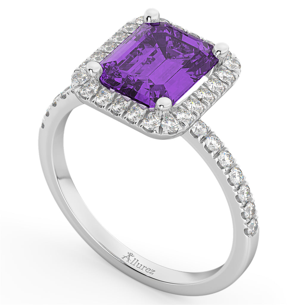 Lab Amethyst & Diamond Engagement Ring 18k White Gold (3.32ct)