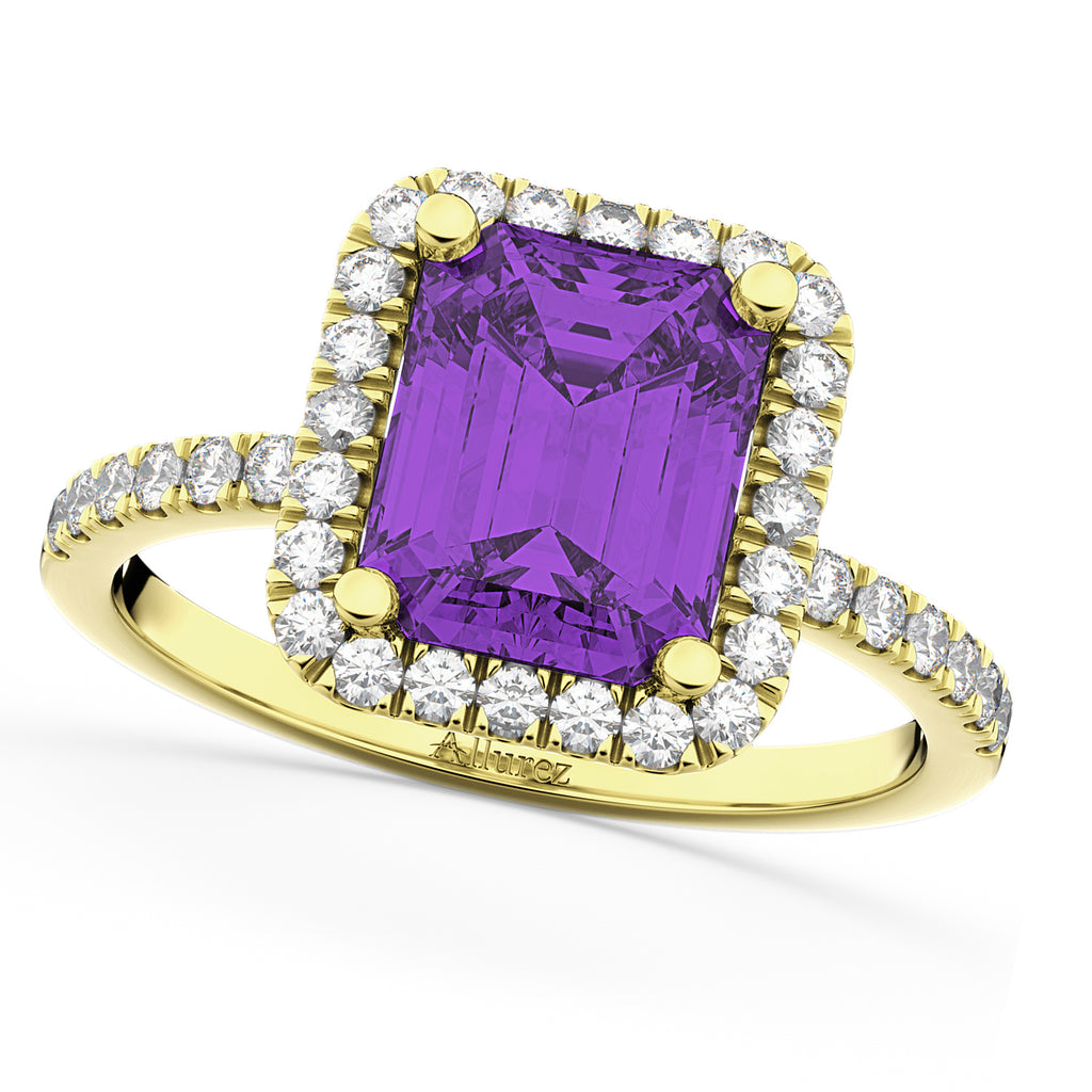 Lab Amethyst & Diamond Engagement Ring 18k Yellow Gold (3.32ct)