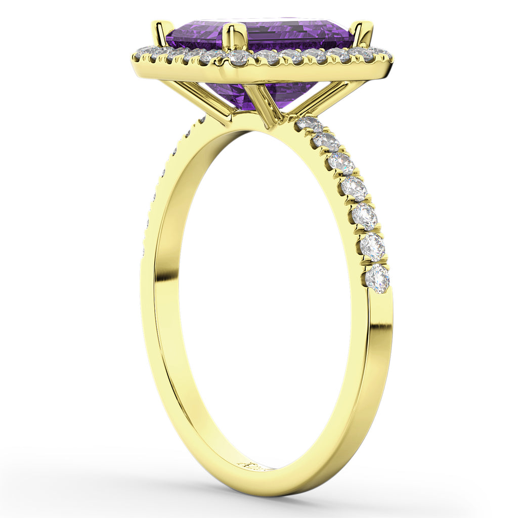 Lab Amethyst & Diamond Engagement Ring 18k Yellow Gold (3.32ct)