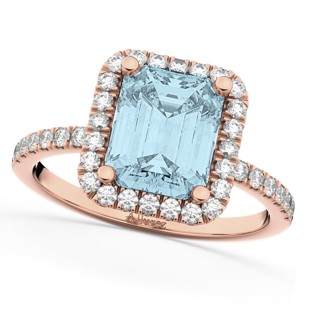 Lab Aquamarine & Lab Diamond Engagement Ring 14k Rose Gold (3.32ct)