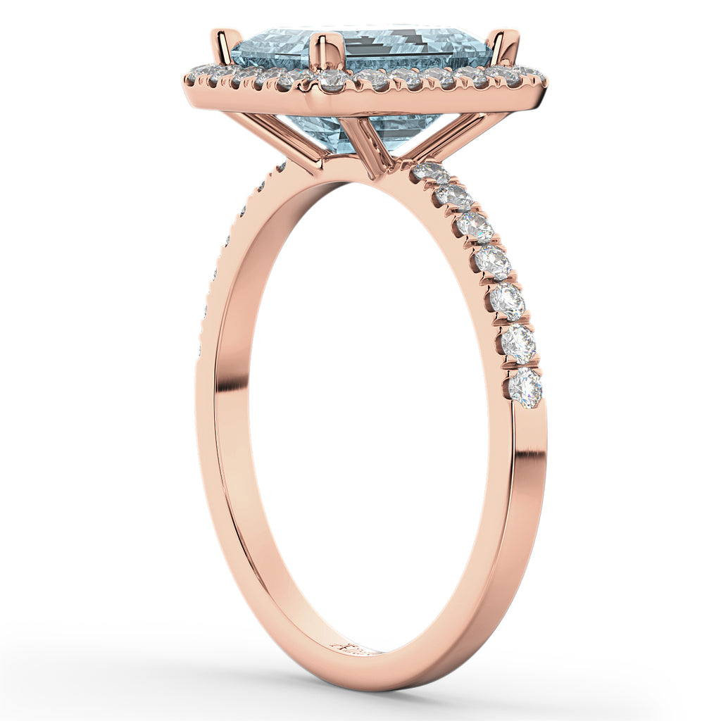 Lab Aquamarine & Lab Diamond Engagement Ring 14k Rose Gold (3.32ct)