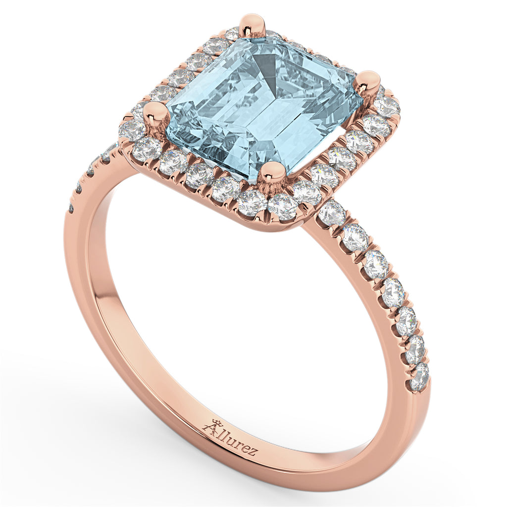 Lab Aquamarine & Lab Diamond Engagement Ring 14k Rose Gold (3.32ct)