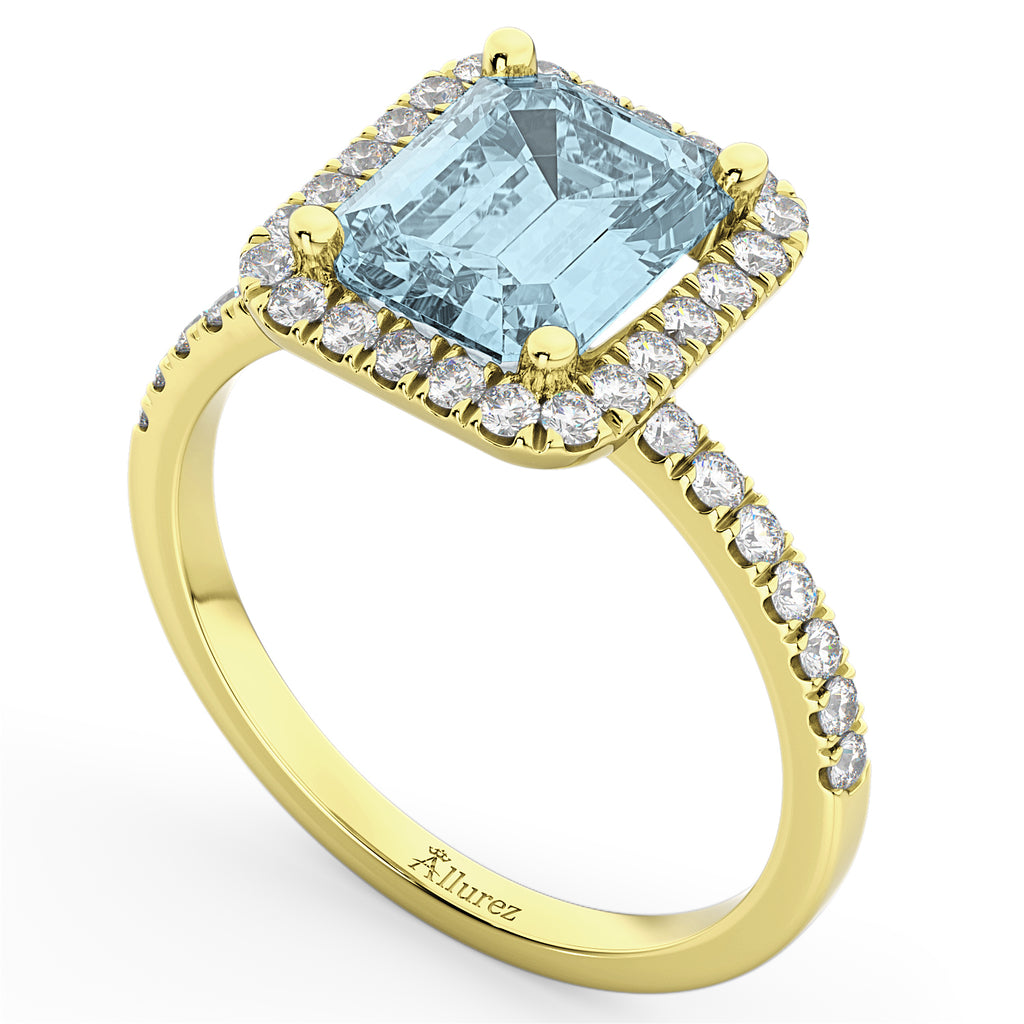 Lab Aquamarine & Lab Diamond Engagement Ring 14k Yellow Gold (3.32ct)