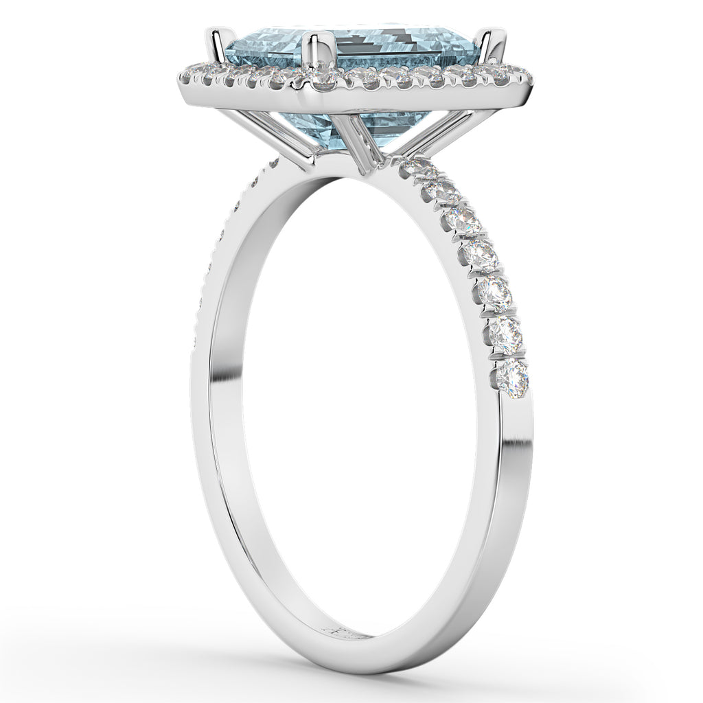 Lab Aquamarine & Lab Grown Diamond Engagement Ring 18k White Gold (3.32ct)