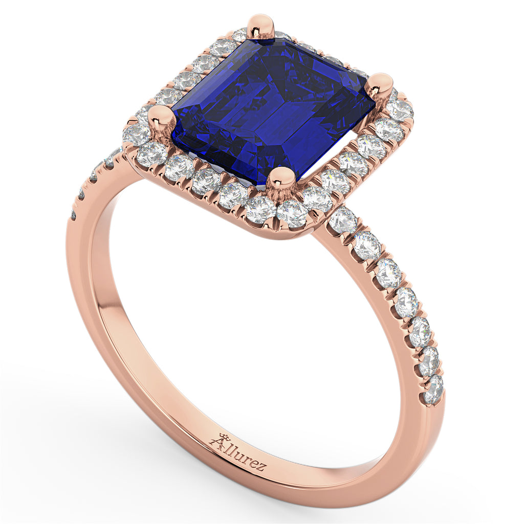 Lab Blue Sapphire & Lab Grown Diamond Engagement Ring 14k Rose Gold (3.32ct)