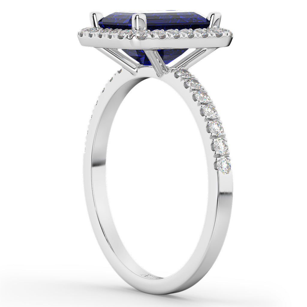 Lab Blue Sapphire & Lab Diamond Engagement Ring 14k White Gold (3.32ct)