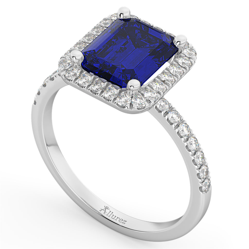 Lab Blue Sapphire & Lab Grown Diamond Engagement Ring 18k White Gold (3.32ct)