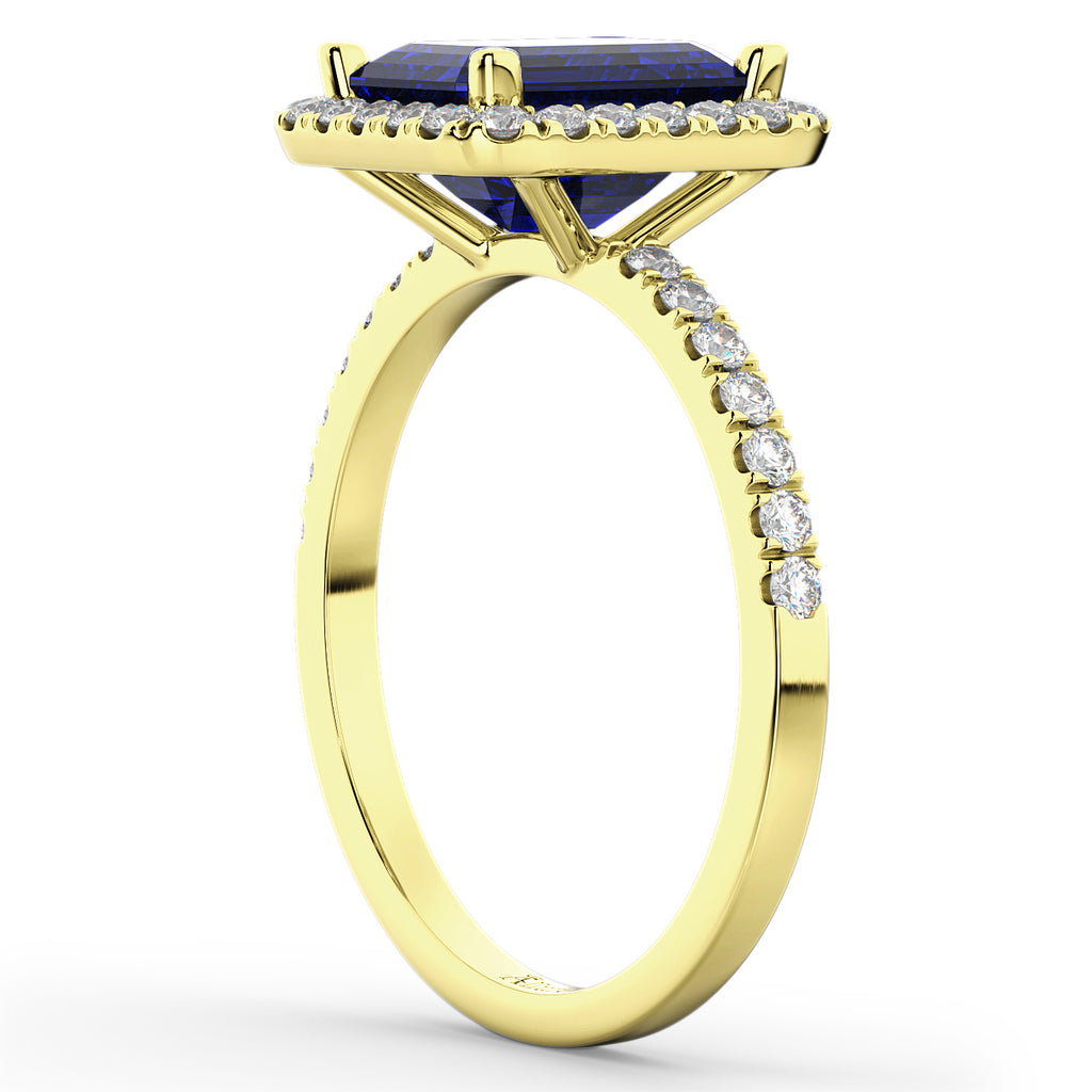 Blue Sapphire Diamond Engagement Ring 18k Yellow Gold (3.32ct)
