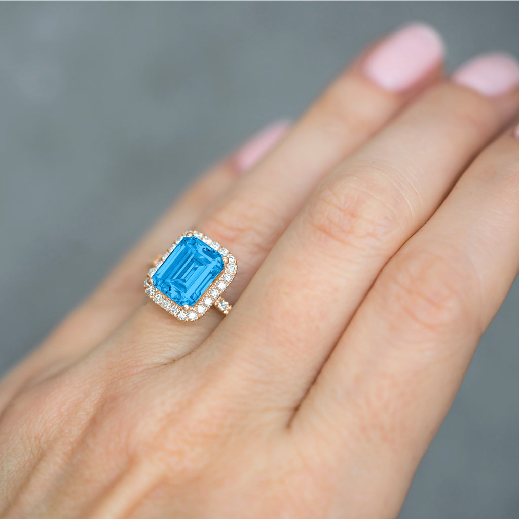 Blue Topaz & Diamond Engagement Ring 14k Rose Gold (3.32ct)