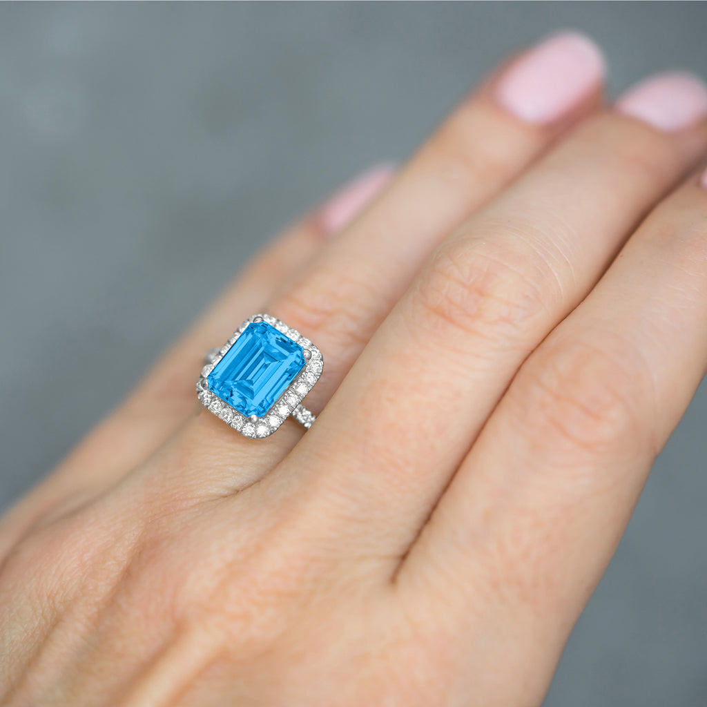 Blue Topaz & Diamond Engagement Ring 14k White Gold (3.32ct)