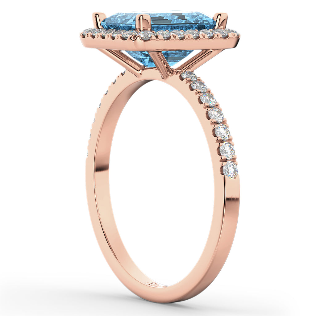 Lab Blue Topaz & Diamond Engagement Ring 18k Rose Gold (3.32ct)