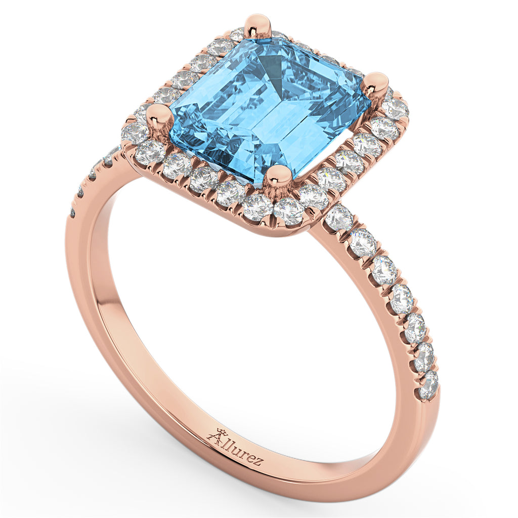 Blue Topaz & Diamond Engagement Ring 18k Rose Gold (3.32ct)