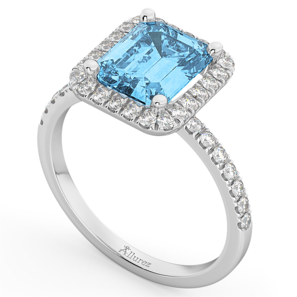 Lab Blue Topaz & Diamond Engagement Ring 18k White Gold (3.32ct)