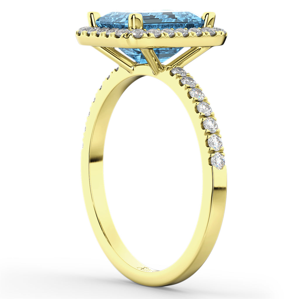 Lab Blue Topaz & Diamond Engagement Ring 18k Yellow Gold (3.32ct)