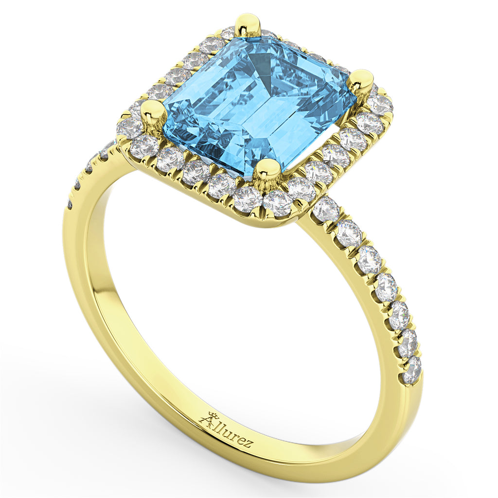 Lab Blue Topaz & Diamond Engagement Ring 18k Yellow Gold (3.32ct)
